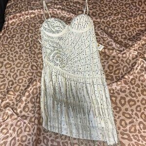 Size L white sewed in rhinestones never worn banjul party dress